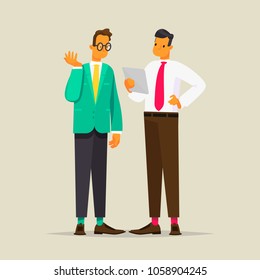 Conversation Of Two Business Men. Vector Illustration In A Flat Style