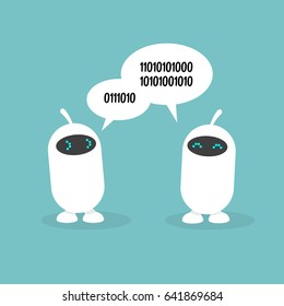 Conversation of two cute robots. Data exchange conceptual illustration, clip art