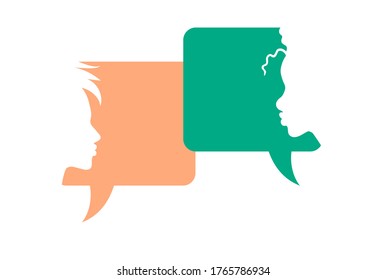 Conversation - Two Diverse Person Having A Dialog. Chatting Boxes With Woman Face Silhouette. Vector Illustration.