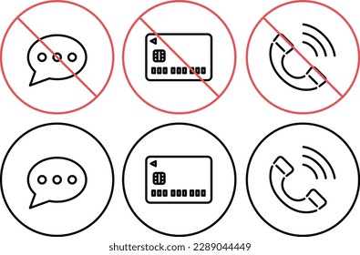 Conversation Use of credit card calls, prohibition line drawing icon