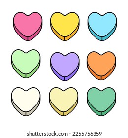 Conversation Valentines Day colorful sweets candy hearts blank icon love collection vector isolated on white background