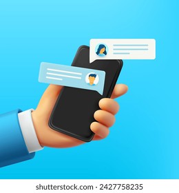 Conversation via modern smartphone. 3d vector concept.
