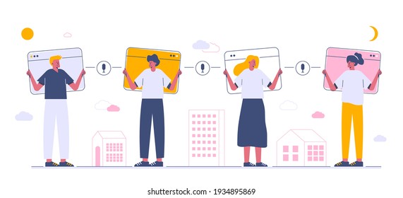 Conversation web template, cartoon style Screen web template for mobile phone, landing page, template, UI, web, mobile app, poster, banner, flat Vector illustration