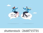 Conversation or work discussion, communicate at work for success, advice or suggestion, dialogue message, talk or speaking concept, business people colleague discussing work on speech bubble message.