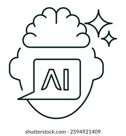 Conversational AI Agent Icon. AI Chat Interface, Natural Language AI, AI Speech. Editable Stroke.