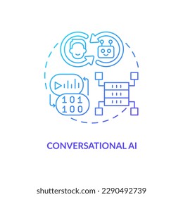 Konversationales AI-blaues Farbverlauf-Symbol Kommunikationskanal. Data Science Lösung für Business Abstrakte Idee dünne Linie Illustration. Einzeln Umrisszeichnung. Myriad Pro-Fett-Schriftart verwendet
