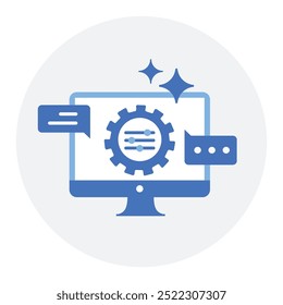 Conversational AI Optimization Icon. Representing AI Conversation Enhancement. System Dialogue Optimization. User Interaction Improvement. AI Workflow Tuning. Vector Editable icon.