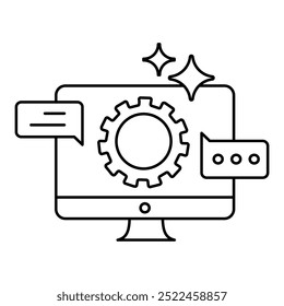 Ícone de otimização de IA de conversação. Representando o aprimoramento de conversas de IA. Otimização da Caixa de Diálogo do Sistema. Aprimoramento da interação com o usuário. Ajuste do fluxo de trabalho de IA. Ícone Vetor Editable.