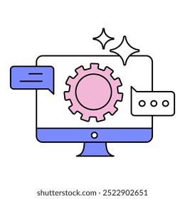 Conversational AI Optimization Icon. Representing AI Conversation Enhancement. System Dialogue Optimization. User Interaction Improvement. AI Workflow Tuning. Vector Editable icon.