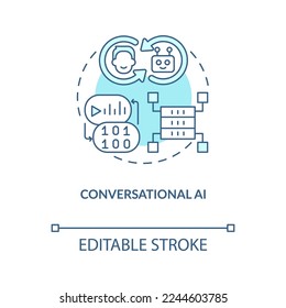 Conversational AI turquoise concept icon. Data science solution for business abstract idea thin line illustration. Isolated outline drawing. Editable stroke. Arial, Myriad Pro-Bold fonts used