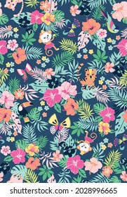 CONVERSATIONAL ANIMAL JUNGLE SEAMLESS PATTERN VECTOR