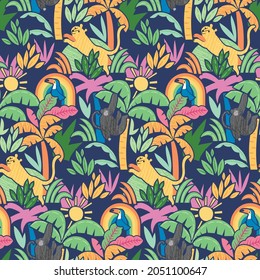 CONVERSATIONAL ANIMAL JUNGLE SEAMLESS PATTERN VECTOR