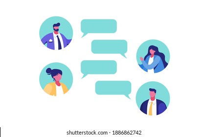 Burbujas de la caja de chat conversacional. Comunicación de personajes en redes sociales y diálogos en línea vectores mensajeros.