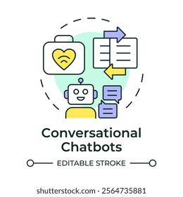 Conversational chatbots multi color concept icon. Answering health related question. Telehealth patient support. Round shape line illustration. Abstract idea. Graphic design. Easy to use in booklet