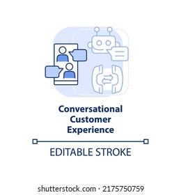 Conversational customer experience light blue concept icon. Sales trend abstract idea thin line illustration. Isolated outline drawing. Editable stroke. Arial, Myriad Pro-Bold fonts used