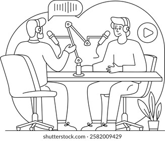 conversational or interview-style show vector design, Podcast or slice-of-life journalism sign, Web television series symbol, audio blog journals illustration, Co-hosting Conversations concept