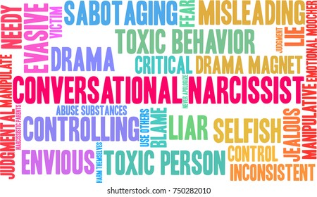 Conversational Narcissist Word Cloud On A White Background. 