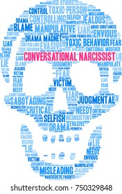 Conversational Narcissist Word Cloud On A White Background. 