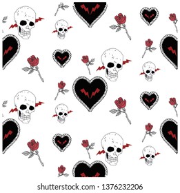 Conversational pattern. Skull, heart, rose elements pattern. For t shirt and other uses.