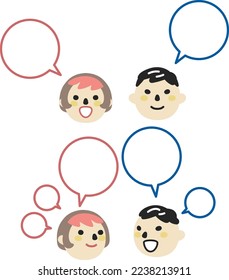 Conversing man and woman and speech bubble set illustration material

