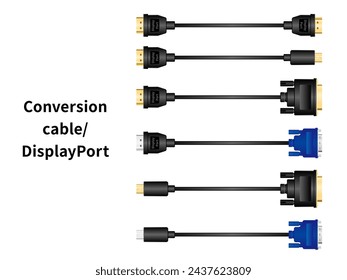 Conversion cable DisplayPort illustration set.