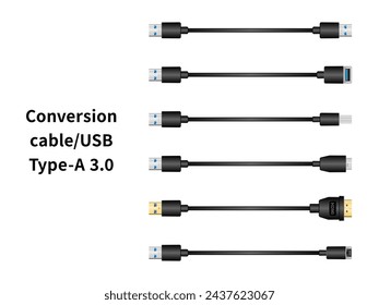 Conversion cableUSB Type-A 3.0 illustration set.