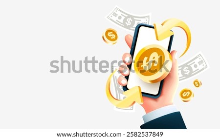 Conversion coins, phone app, online finance. Vector illustration