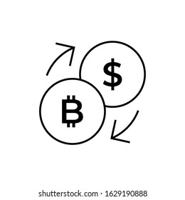 Conversion, currency exchange - with symbols of dollar and bitcoin - line icon