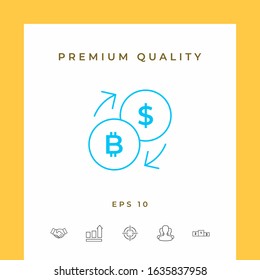 Conversion, currency exchange - with symbols of dollar and bitcoin - line icon