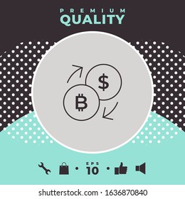 Conversion, currency exchange - with symbols of dollar and bitcoin - line icon