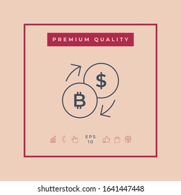 Conversion, currency exchange - with symbols of dollar and bitcoin - line icon