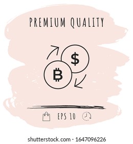 Conversion, currency exchange - with symbols of dollar and bitcoin - line icon