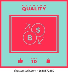Conversion, currency exchange - with symbols of dollar and bitcoin - line icon
