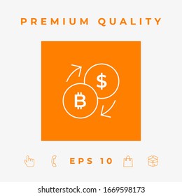 Conversion, currency exchange - with symbols of dollar and bitcoin - line icon