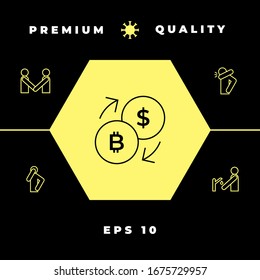 Icono de línea de conversión, cambio de moneda - con símbolos de dólar y bitcoin
