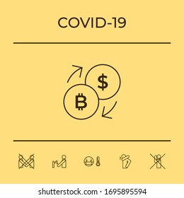 Icono de línea de conversión, cambio de moneda - con símbolos de dólar y bitcoin