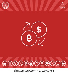 Conversion, currency exchange - with symbols of dollar and bitcoin - line icon