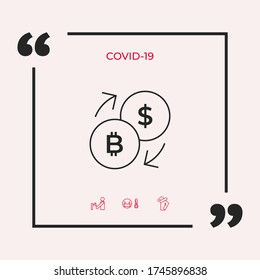 Icono de línea de conversión, cambio de moneda - con símbolos de dólar y bitcoin