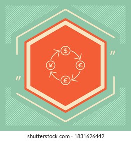 Conversion, currency exchange - with symbols of dollar, pound sterling, yen and euro - line icon