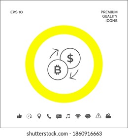 Icono de línea de conversión, cambio de moneda - con símbolos de dólar y bitcoin