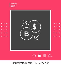 Icono de línea de conversión, cambio de moneda - con símbolos de dólar y bitcoin. Elementos gráficos para su diseño