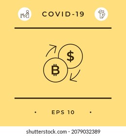 Icono de línea de conversión, cambio de moneda - con símbolos de dólar y bitcoin. Elementos gráficos para su diseño
