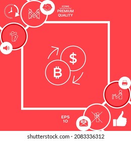 Conversion, currency exchange - with symbols of dollar and bitcoin - line icon. Graphic elements for your design