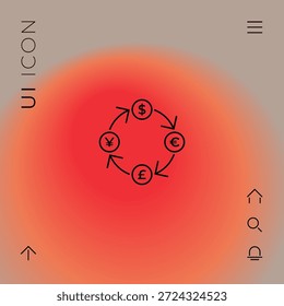 Conversão, câmbio de moeda - com símbolos de dólar, libra esterlina, iene e ícone da linha euro. Elementos gráficos para seu design