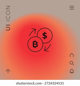 Umrechnung, Währungsumtausch - mit Dollar- und Bitcoin-Zeichen - Liniensymbol. Grafische Elemente für Ihr Design