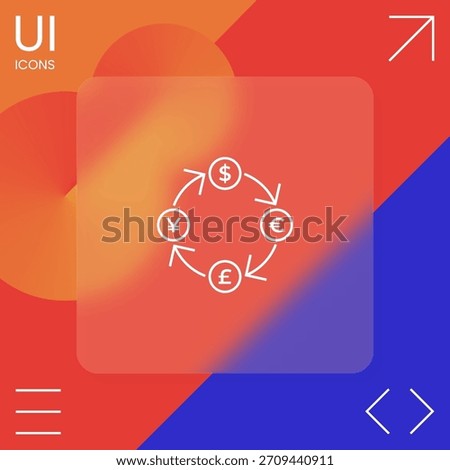 Conversion, currency exchange - with symbols of dollar, pound sterling, yen and euro - line icon. Graphic elements for your design