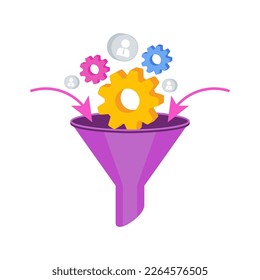 Conversion funnel. Digital inbound marketing tool to attract a client to the site. SEO optimization and consumer journey. Advertising on the Internet and social networks. Icon on white background.