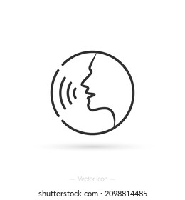 Conversion icon. Podcast icon. Talking human side profile. Sound waves. Voice recognition, singing, Voice control, noise concept. vector illustration.