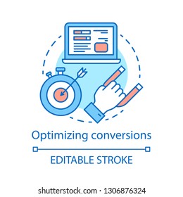 Conversion optimization concept icon. Customer attraction and retention idea thin line illustration. Lead generation. Website traffic. Vector isolated outline drawing. Editable stroke