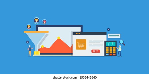 Conversion Optimization, ROI measure, Conversion analysis, Sales conversion strategy - flat design vector illustration concept